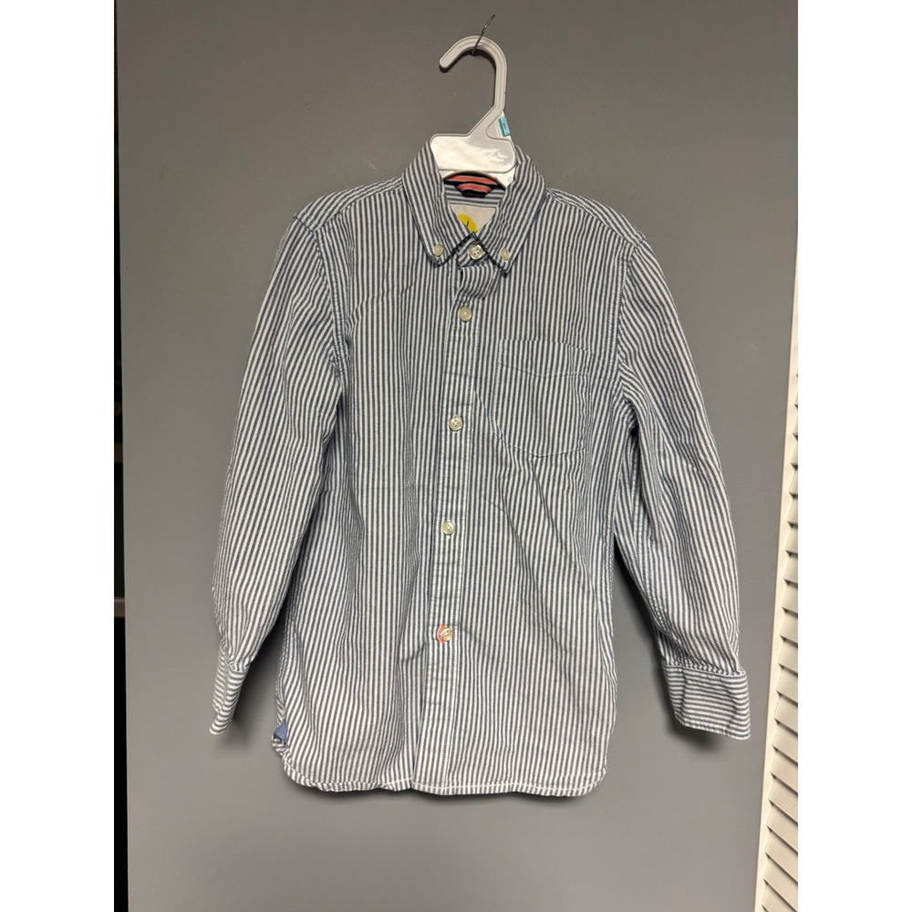 Boden Boys Blue White Striped Button Down Shirt Long Sleeve Size 7-8Y 128cm